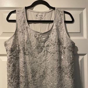 Silver, sparkly tank top by Chicos